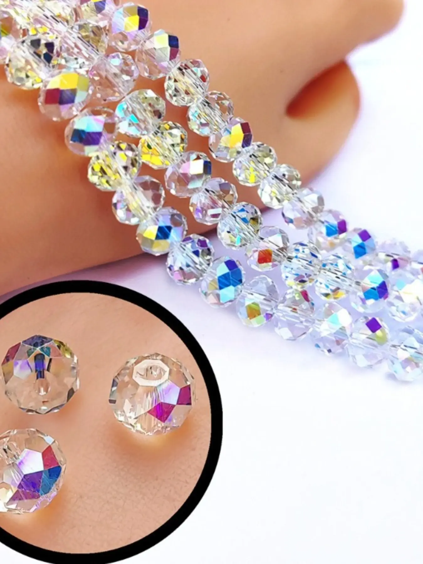 390pcs 8mm High-Quality Shiny Flat Simulated Crystal Beads with Holes, Decorative Beads, Crystals for Crafts, DIY Bracelet and Phone Charm Making Materials, Glass Craft Jewelry Supplies, DIY Beading Accessories, Decoration Beads