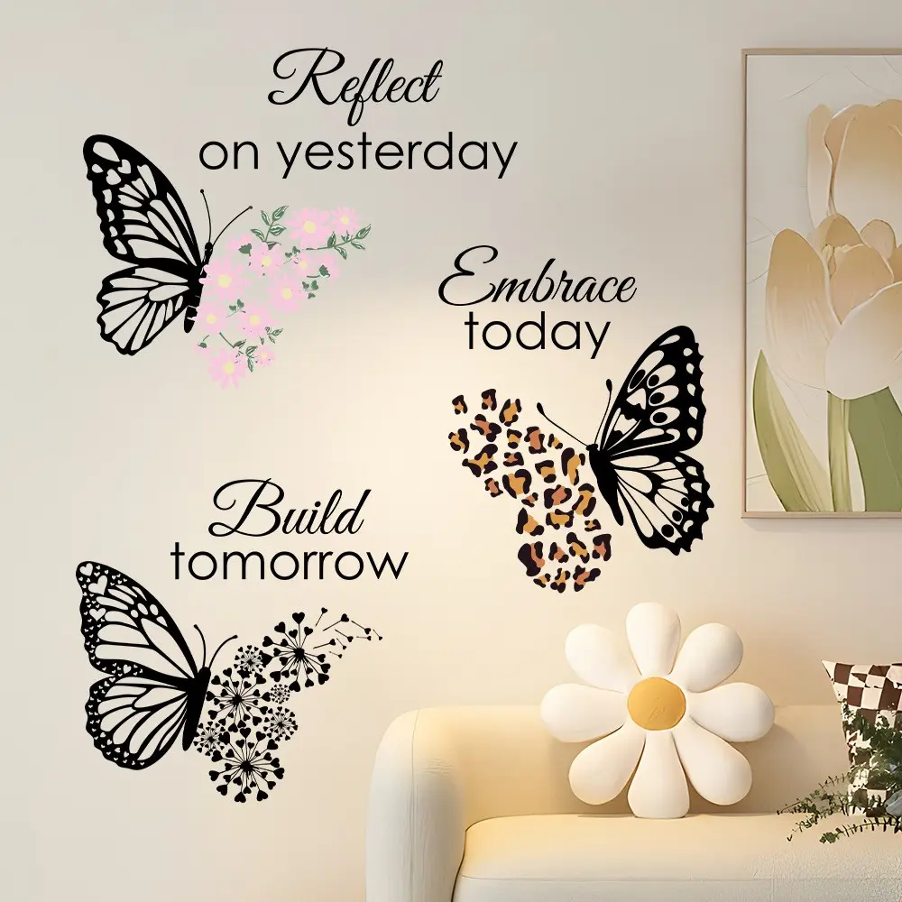 Creative Floral Leopard Butterfly Decorative Wall Sticker, Room Cabinet Living Room Bedroom Decor, Simple Elegant Wallpaper Decal, DIY Home Decoration