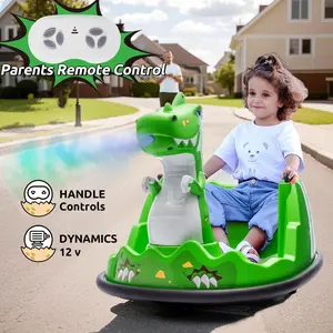 Kartivo 12V Kids Ride On Bumper Car W/Parents Control,Dinosaur Shape & Element Design,2WD,Spray With Light,360 Degree Rotation,Safety Anti-Collision Strip,Switchable music,Large Size Seat Design For Kids 2-5,Birthday Gift