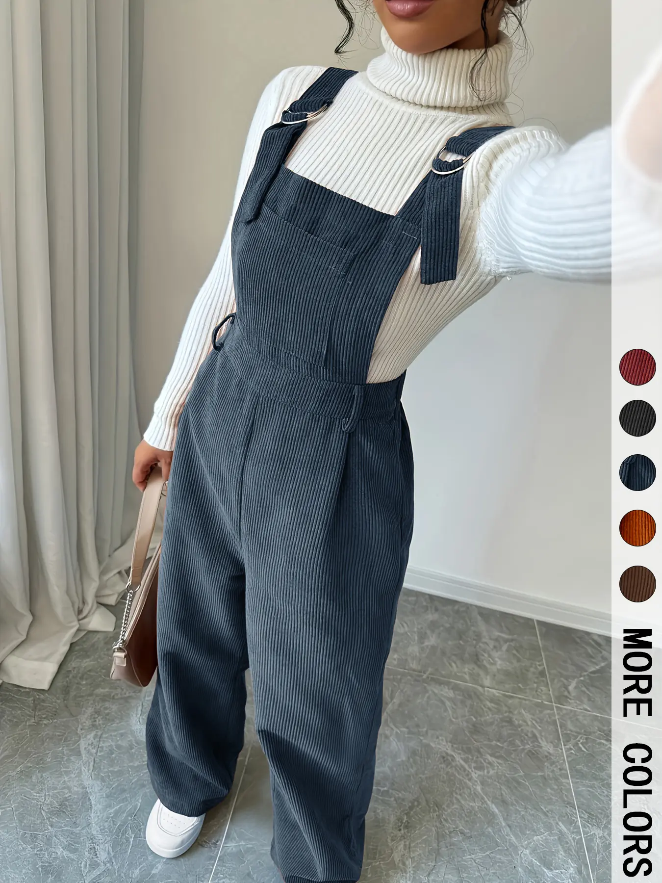 Women's Casual Woven Jumpsuit Overall with Adjustable Straps, Button Front Design, Fitted Style for Fall & Winter Seasons Jumpsuits Overalls