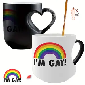 1pc Rainbow "I'm Gay!" Ceramic Color Changing Mug - Coffee Mug Humorous LGBTQ Pride Cup with Heat-Sensitive Design, Hand Wash Only, Funny Gift for Men, Boyfriend, Best Friend , Mother's Day, Birthday, Father's Day