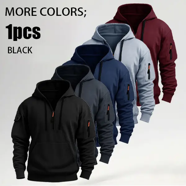 Men's Solid Color Half-Zip Fleece-Lined Thick Cozy Athletic Hoodie - Zip Up Hoodies, Athletic Top, Exercise Sweat Shirt, Casual Fitness Wear for Gym & Outdoor Sports,back to school,back to school shopping