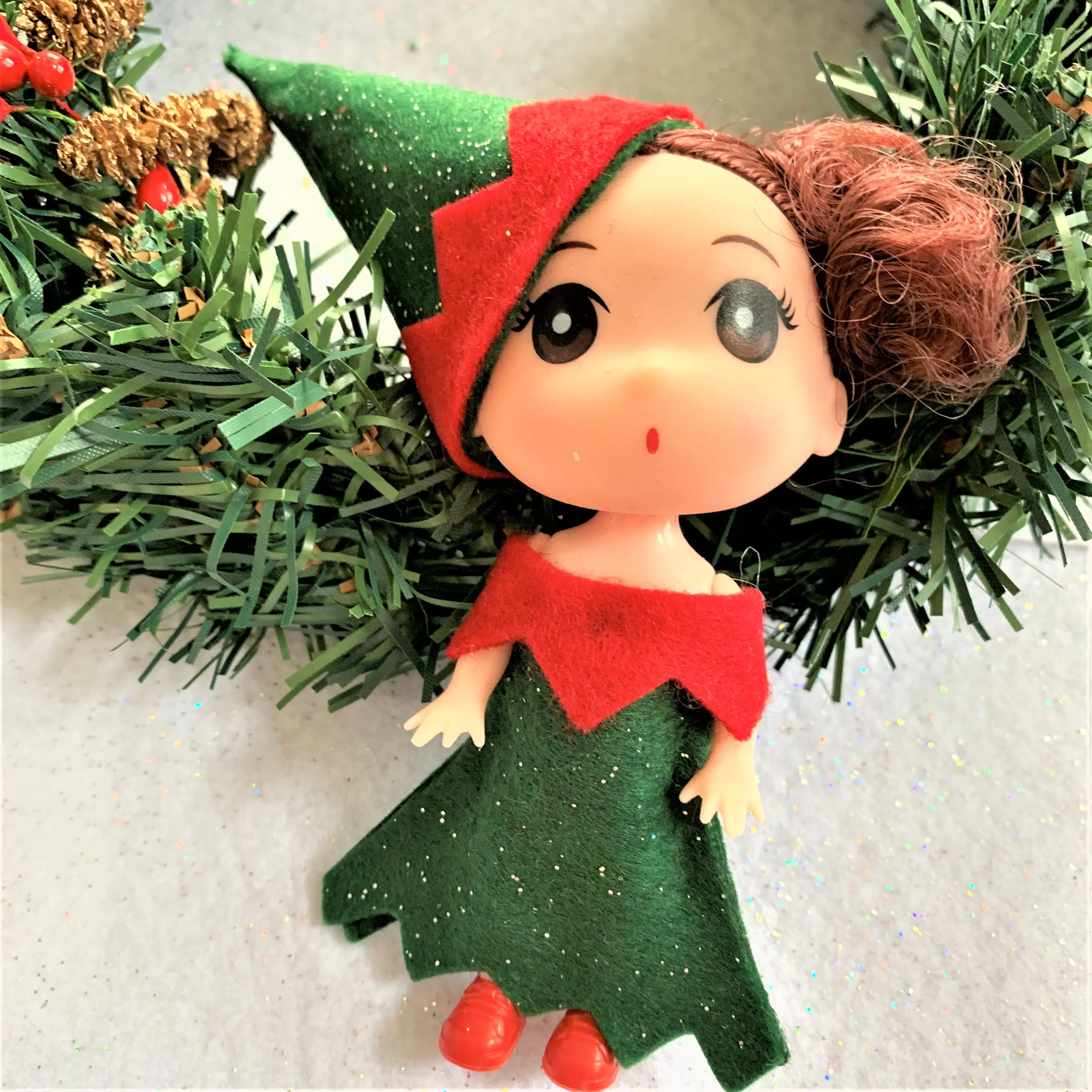 Green Toddler Elf Figurine, Christmas Elf, Miniature Elf, Tiny Elf