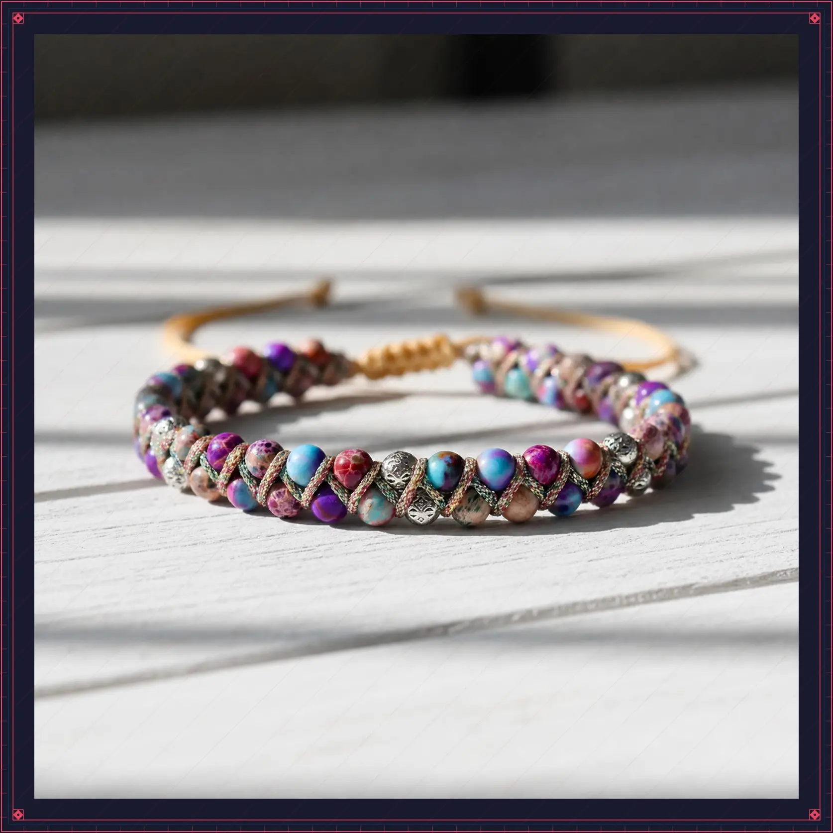 Sofia Natural Boho Sea Sediment Jasper Gemstone Bracelet Purple Stone Crystal Adjustable Bohemia Style for Daily Use Minimalist Gift