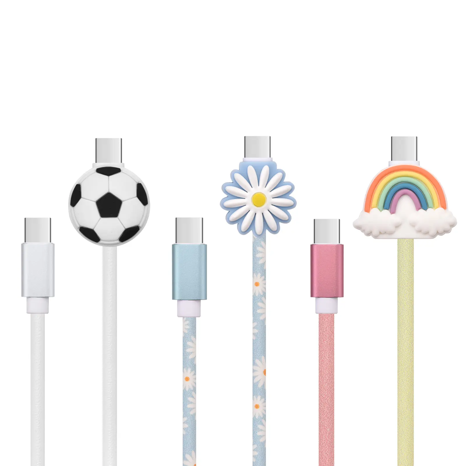 Type-C data cable featuring a cartoon-style PU leather decoration， for iPhones、 Android devices  and various other electronic devices.