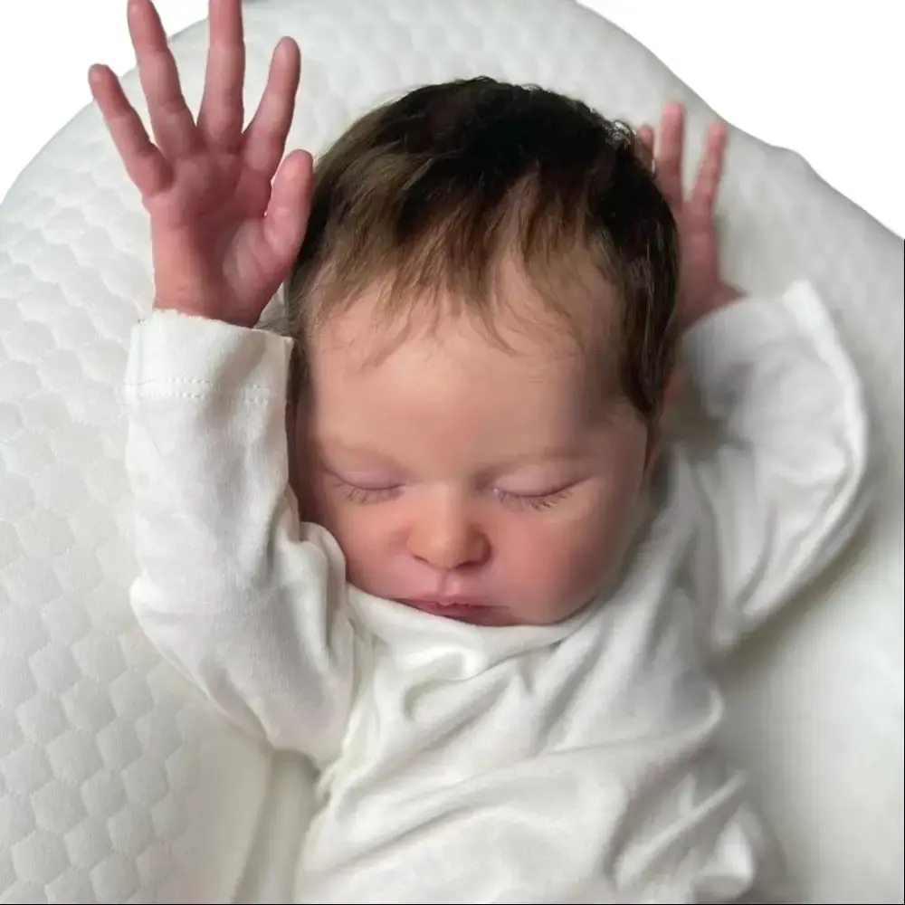TopLink 50cm/20inch 1.2kg Hand-Rooted Realistic Newborn Baby Doll - Unisex Sleeping Pose, Soft Vinyl Limbs, Cloth Body, 3D Skin Color Painting, 4+ Years Kids' Birthday Gift, Collectible Doll and Figurine Set with Clothes, Pacifier, Feeding Bottle, Art Toy