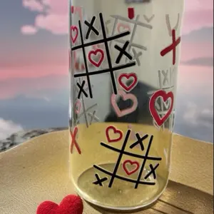 Tic Tac Toe I Love You Glass Cup with Hearts and X's Design Perfect for Romantic Gifts