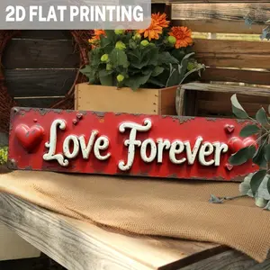 2D Flat - 1pc Vintage Love Forever Metal Wall Art Sign | Rustic Red Heart Design Iron,No Electricity Needed, Perfect for Bedroom, Living Room, Office Decor, Romantic Home Decoration