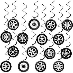 60PCS Race Car Birthday Party Decorations - Wheel Tire Hanging Swirls Ornaments & Ceiling Hanging Decor Supplies for Race Car Theme Party