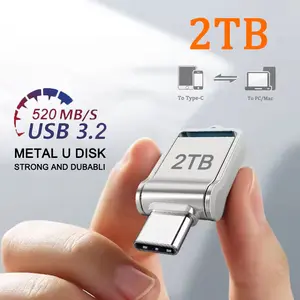 2TB USB 3.2 Flash Drive High Speed Metal U Disk Type-c Interface Dual-use Flash Memory Stick For Phone Windows Computer