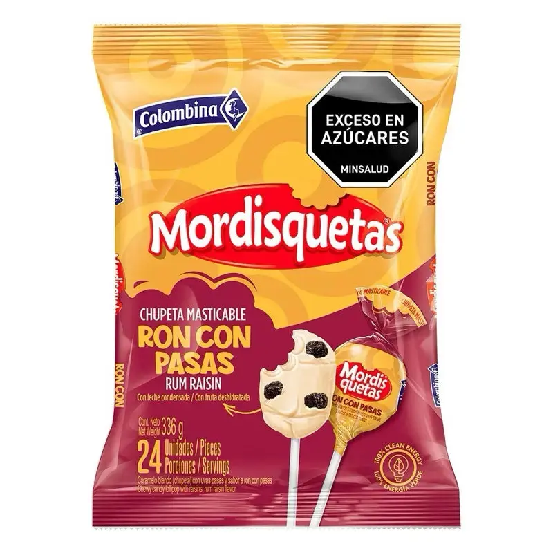 Colombina Mordisquetas Rum Raisin Flavored Chewy Lollipops 24 Count (336g / 11.85 oz) – Chupeta Masticable – Imported from Colombia