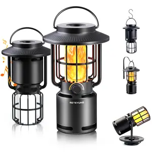 Reteyung Outdoor LED Flame Light With Bluetooth speaker, IP65 Waterpro, 3-Level Adjustable Flame Light, Inverted Effect, for Balconies/Parties/Camping