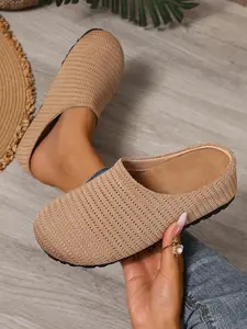 Women's Fashion Flat Mesh Mules, Low Heel, Slip-On, Closed Toe, Comfortable Casual Shoes, Perfect for Daily Wear, Stylish and Practical