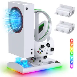 MENEEA Upgraded RGB Cooling Fan Charging Station for Xbox Series S Console& Controller,Dual Charger Dock Cooler System Stand with 15 Colorful Light Modes Accessories with 2*1400mAH Rechargeable Battery,White Smartphone