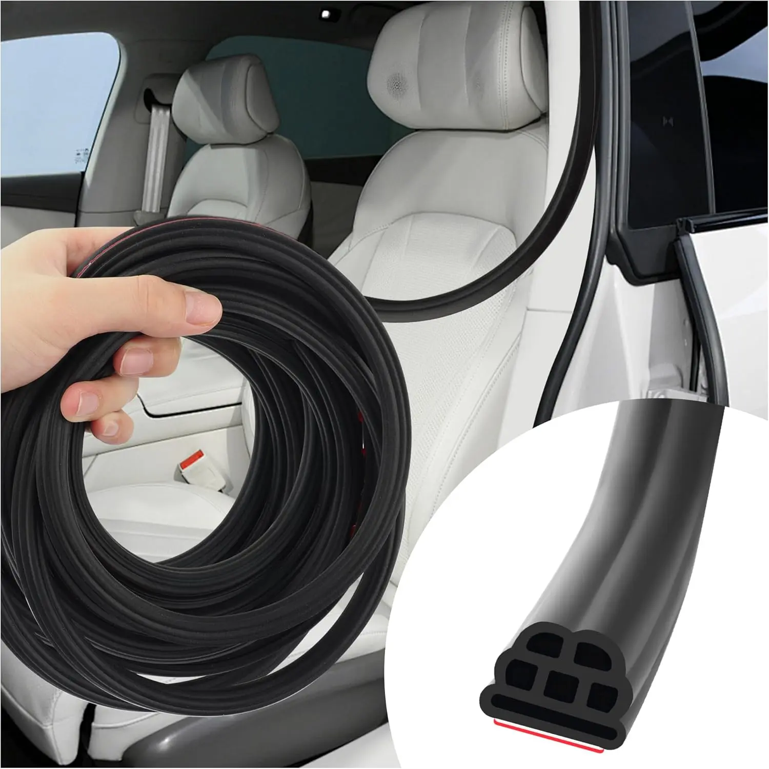 32.8 Feet Upgraded Car Windshield Strip Door Seal Strip Three-Layer Windshield Strip Self-Adhesive Seal Strip Windproof Leak Seal&amp;Universal Rubber Car Door Seal Strip/Protector Strip for Most Cars (32.8 Feet)