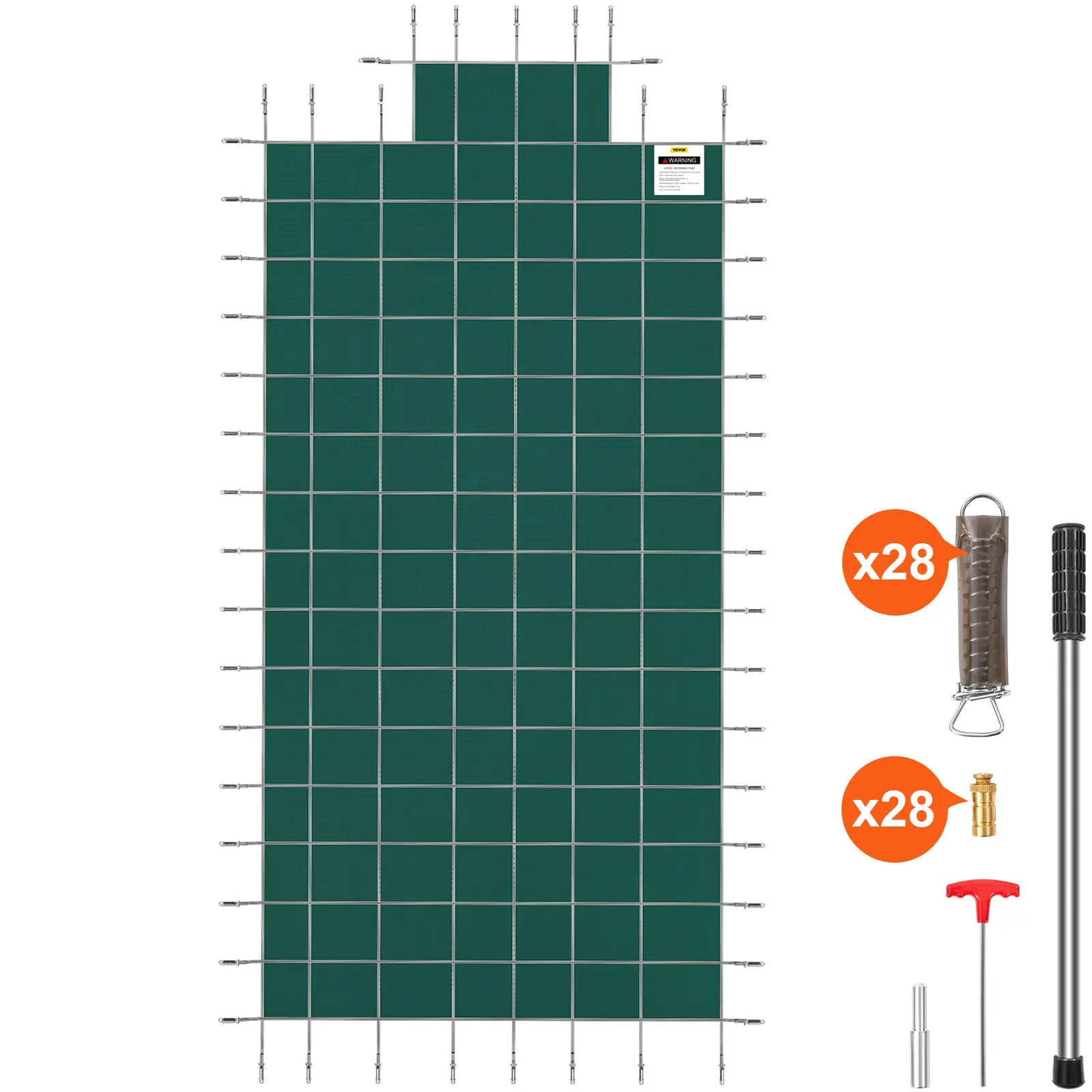【Summerfinds】VEVOR Pool Safety Cover Fits 16x32ft Rectangle Inground Pools Safety Pool Cover with 4x10ft Center End StepMesh Solid Pool Cover with Drainage Holes for Swimming PoolWinter Safety CoverGreen
