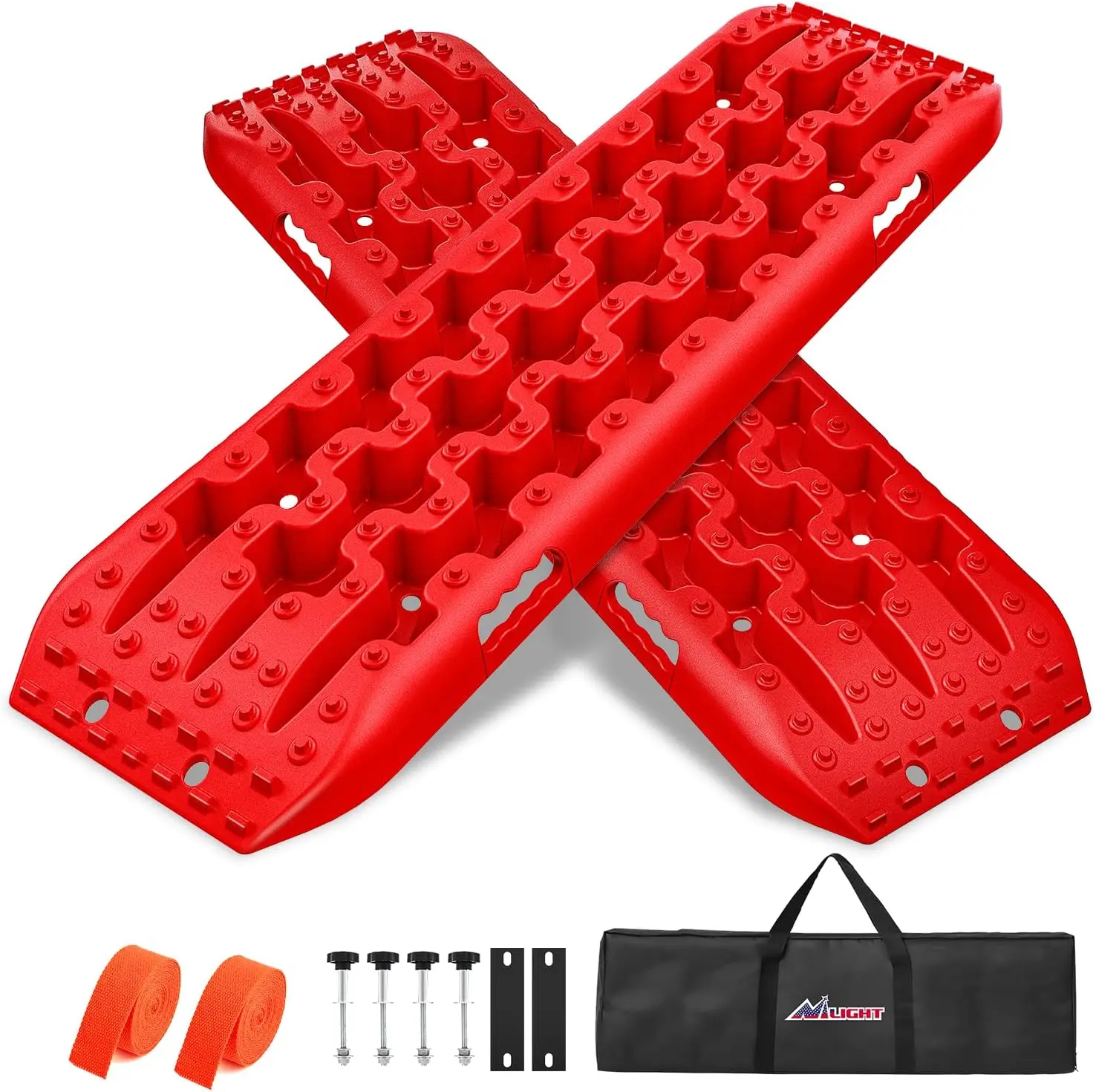 Nilight Lightweight Off-Road Recovery Traction Tire Boards for 4WD 4X4 (Red) - 2PCS DIY Mount Kit, Zipper Bag for Convenient Storage, 2 Leashes, Reinforced Nylon Truck Accessories, Father's Day Gift, 4X4 Vehicles