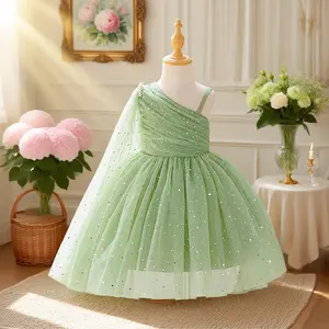 6086 Children's off-shoulder princess dress girl's fluffy tulle dress birthday party catwalk performance costume wedding dress