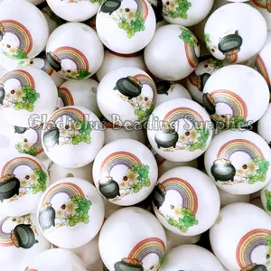 20mm Saint Patrick Print Acrylic Bead, Clover, Rainbow, Bubblegum, Chunky Round, Gumball, Beading Supplies