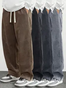 4-Pack Men’s Summer Corduroy Straight-Leg Pants – Casual Loose Fit, Versatile Athletic Style