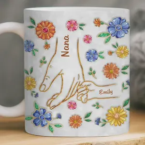 Custom Mother Hands Mug, Personalized Family Names Cup, Mother's Day Keepsake, 2D Printed 3D Effect, gift for her, gift for him, gift for mom, gift for dad, gift for friend, birthday gift mug.