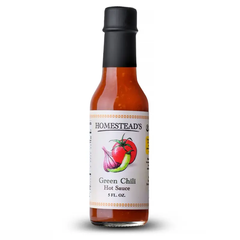 Green Chili Hot Sauce, low sodium, diet friendly, tangy, mild, flavorful sauce,  Garlic Flavor,  Tomato, No Artificial Ingredients Dip Natural Spicy