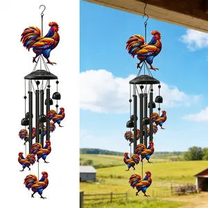 Vintage metal Chicken Wind Chime, Hanging Rooster Wind Bells, Colorful Chicken Decor for Gardens and Patios, Ideal Gift for Memorial, Birthday