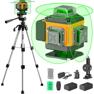 Alloyman 16 Lines Laser Level with Tripod , Self Leveling 4x360° Green Laser Level with 2Pcs Rechargeable Lithium Batteries/Wall Mount/Remote Control for Indoor and Outdoor Building Renovation Work, Gifts for Perfect Christmas and New Year Idea