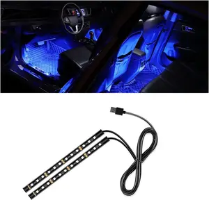 Universal Car LED Strip Light, USB Port Auto Interior Decorative Lamp, V Under Dash Ambient Night Light,  LEDs RGB Neon Interior Atmosphere Lights, LED Ambient Lights for Car SUV (Blue, USB)