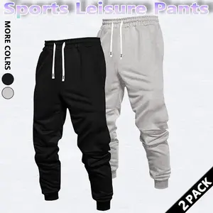 2 PACK Men's Regular Fit Solid Drawstring Waist Sweatpants, Casual Pocket Design Pants for Fall & Winter, Men's Trousers for Daily Wear, Athleisure Pants