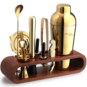 Cocktail Shaker Set | 10 Piece Bartender Kit with Stand