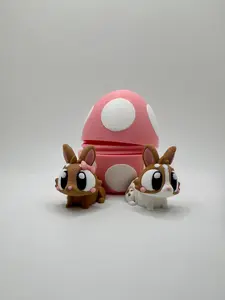 2 Bunny Animal Egg – 3D Printed Egg with Cute Baby Critters Inside | Reusable Polka Dot Egg | Easter Basket Gift | Collectible Toy
