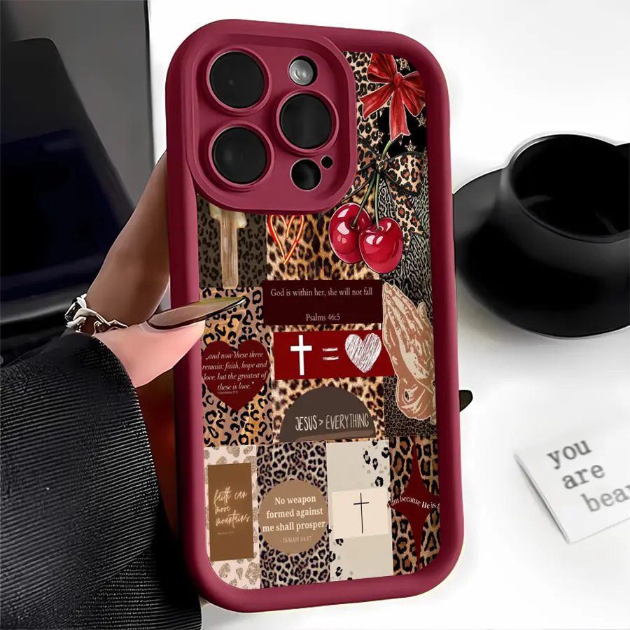 Leopard Print Christian Bible Verse TPU Smartphone Case for iPhone 17 Pro Max,16,16e,15,14 Plus,13,12 Mini,11,Air,X,XS - Straight Edge, Drop-Resistant, Rugged, Durable Handheld Cellphone Protection Cover Shell, Valentine's Day Gift, 2D Printing