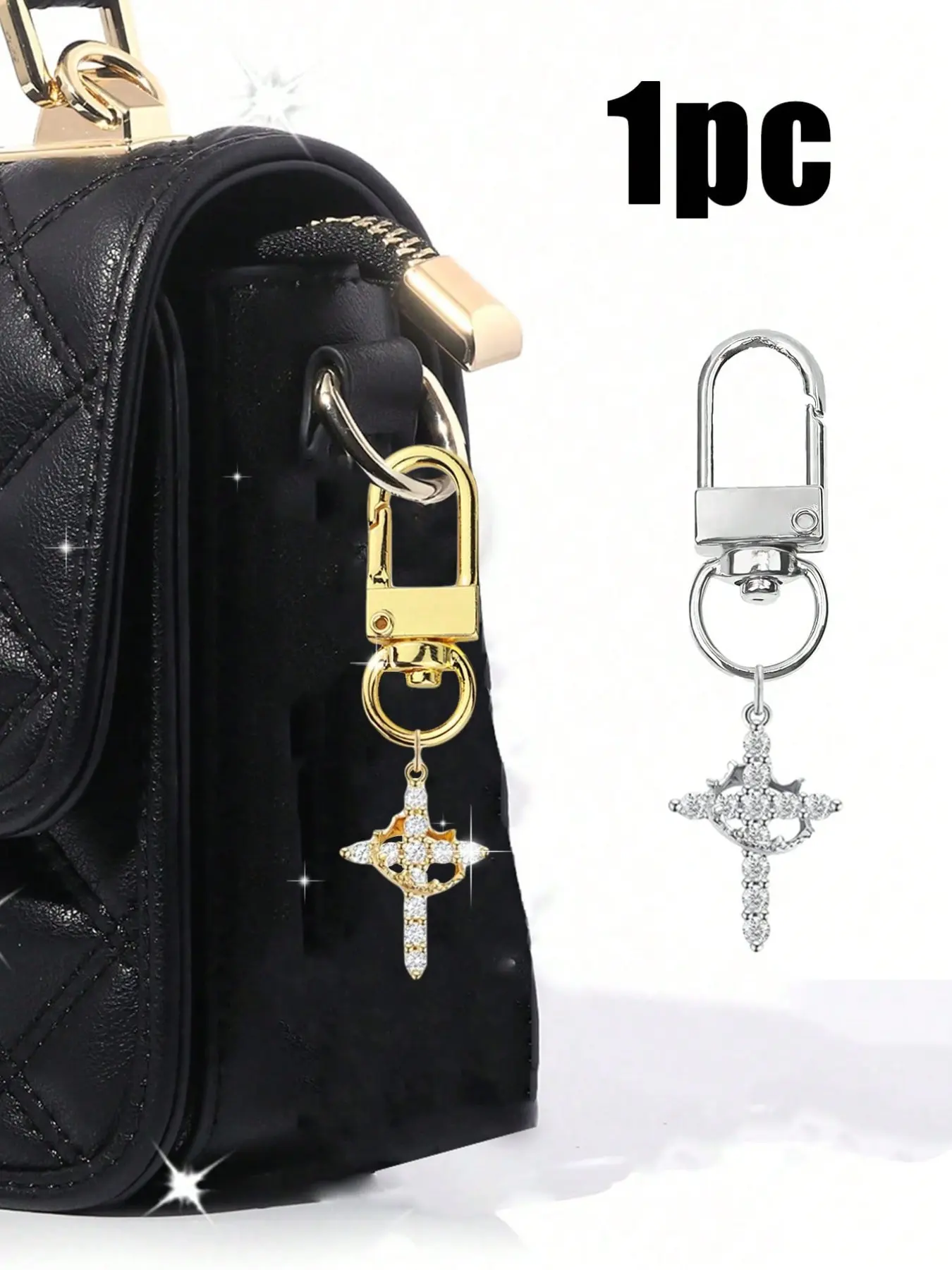 Crown, cross, and diamond handbag charm, Sparkly bag charm, a symbol of faith, Christian cross pendant bag accessory, luggage decoration, shoulder bag accessory, multifunctional bag charm, Fashion Bag Charms