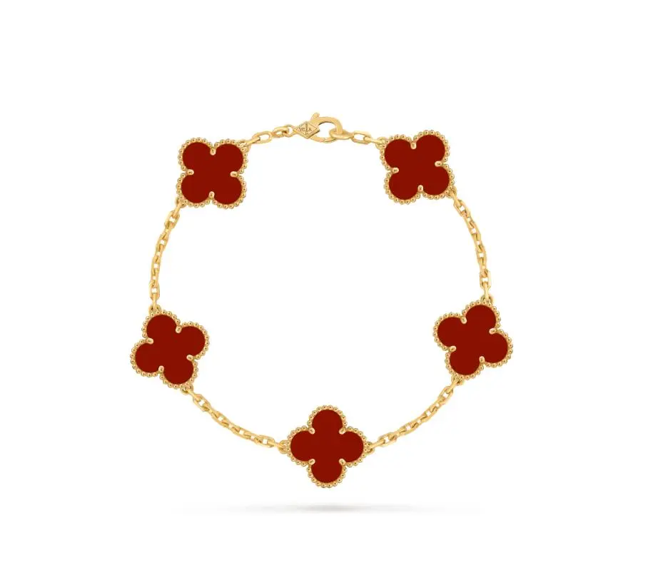 Pre-owned Van Cleef & Arpels Vintage Alhambra Bracelet 18K Yellow Gold, 5 Carnelian Stone，full set Exquisite Bracelet Golden Tone Bracelet