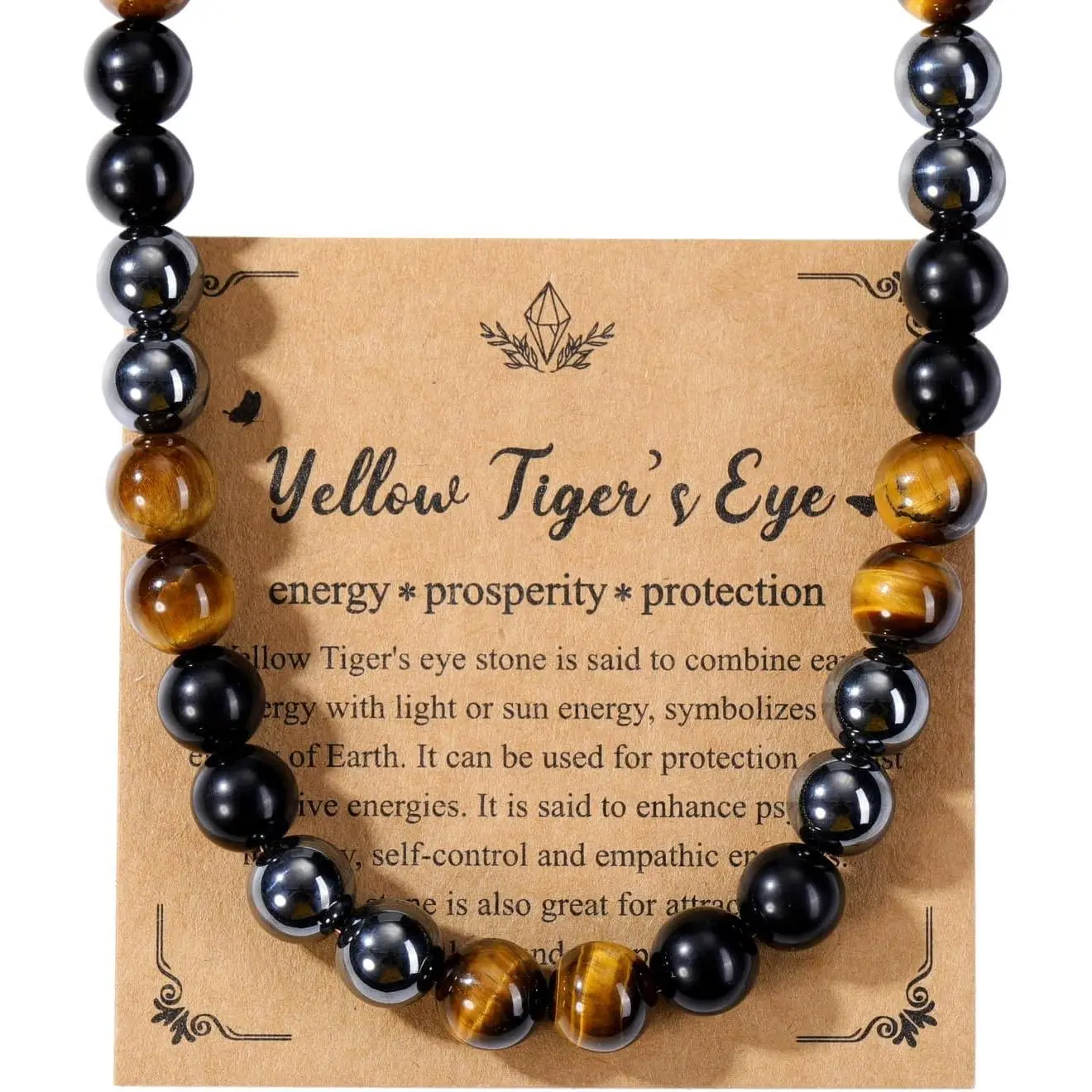 Mens Healing Crystal Black Obsidian Tigers Eye Hematite Beaded Necklace Natural Stone Beads Necklace Triple Protection Jewelry Gifts for Men Stress Relief,Balance