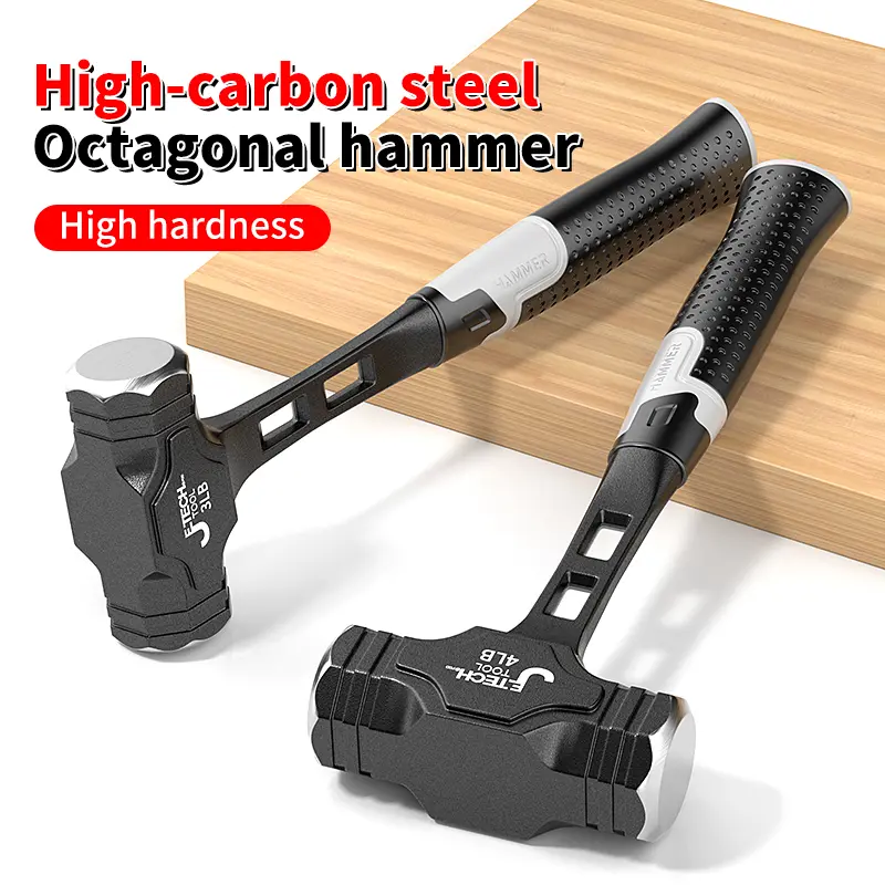 High-Carbon Steel Octagonal Metal Hammer - 1-Piece Solid Construction, Comfortable Non-Slip Grip Handle, Impact-Resistant, Multiple Sizes for Construction Projects & DIY Tasks, Gift for Him