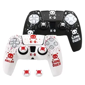 RALAN Skull-Pattern Silicone Protective Cover with 2 Thumb Grips & 1 Touch Screen Sticker, Game Controller Protective Cover, Console Accessories for PS5 Controller