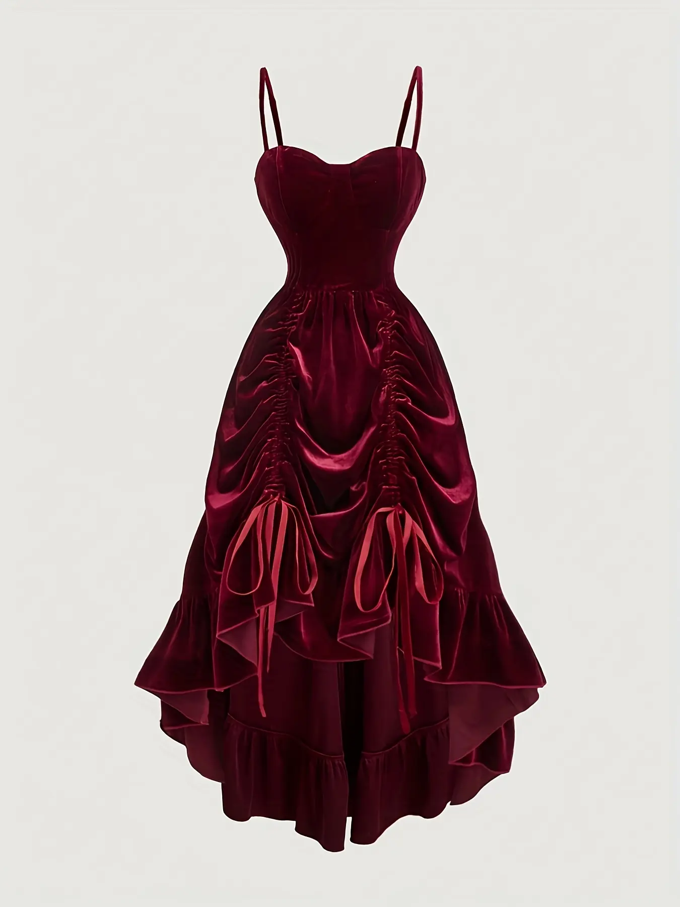Women's Wine Soft Velvet Fabric Spaghetti Strap Long Fitted Corset Dress, Lady Formal Autumn Wedding Guest Gown, Wedding Outfit, Back-To-School, Bridgerton Elegant Chic Style, New Year, Valentine's Day, Birthday, Womenswear