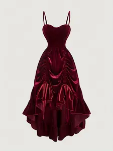 Women's Wine Velvet Long Fitted Corset Dress, Formal Autumn Wedding Guest Gown, Back-To-School, Bridgerton Style, New Year, Valentine's Day, Birthday