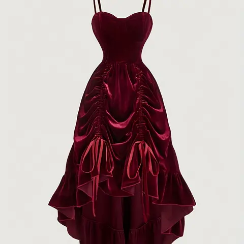 Women's Wine Soft Velvet Fabric Spaghetti Strap Long Fitted Corset Dress, Lady Formal Autumn Wedding Guest Gown, Wedding Outfit, Back-To-School, Bridgerton Elegant Chic Style, New Year, Valentine's Day, Birthday, Womenswear
