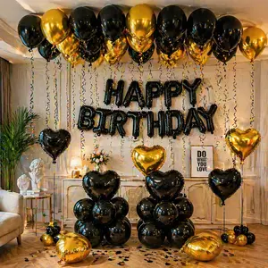 Black & Gold Birthday Balloon Decoration Set , Luxury Happy Birthday Party Decor , TikTok Viral Room Setup