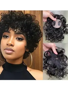 6x6 Cm Silk Base Real Human Hair Topper, Natural Wave Short Wig, Silky Soft & Durable, Perfect for Daily Wear, Easy Maintenance, Curly Wigs