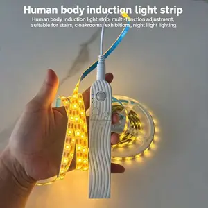 5v Pir Motion Sensor LED Strip Lights, 3 Modes Dimmable Night Light, 3500k Warm, Flexible Smart Lighting for Various Spaces