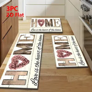 2/3 Piece Flannel Kitchen Mat Set, Vintage Wood Color Design, Non-Slip, Absorbent, Home Decor for Kitchen, Hallway, Bathroom, Vintage Printed Rugs
