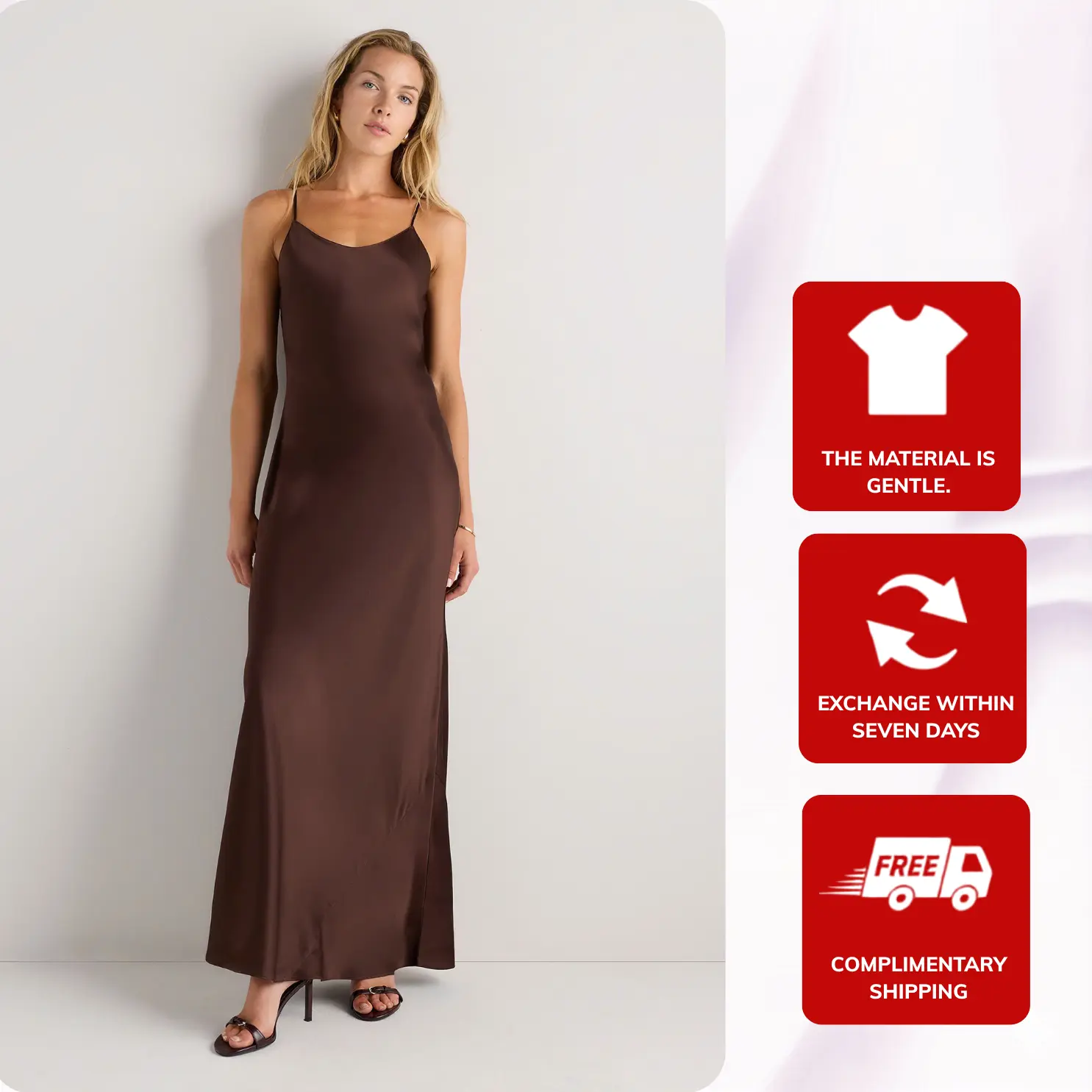 Women's Casual Washable Silk Maxi Slip Dress - Breathable V-Neck Design, Multiple Sizes