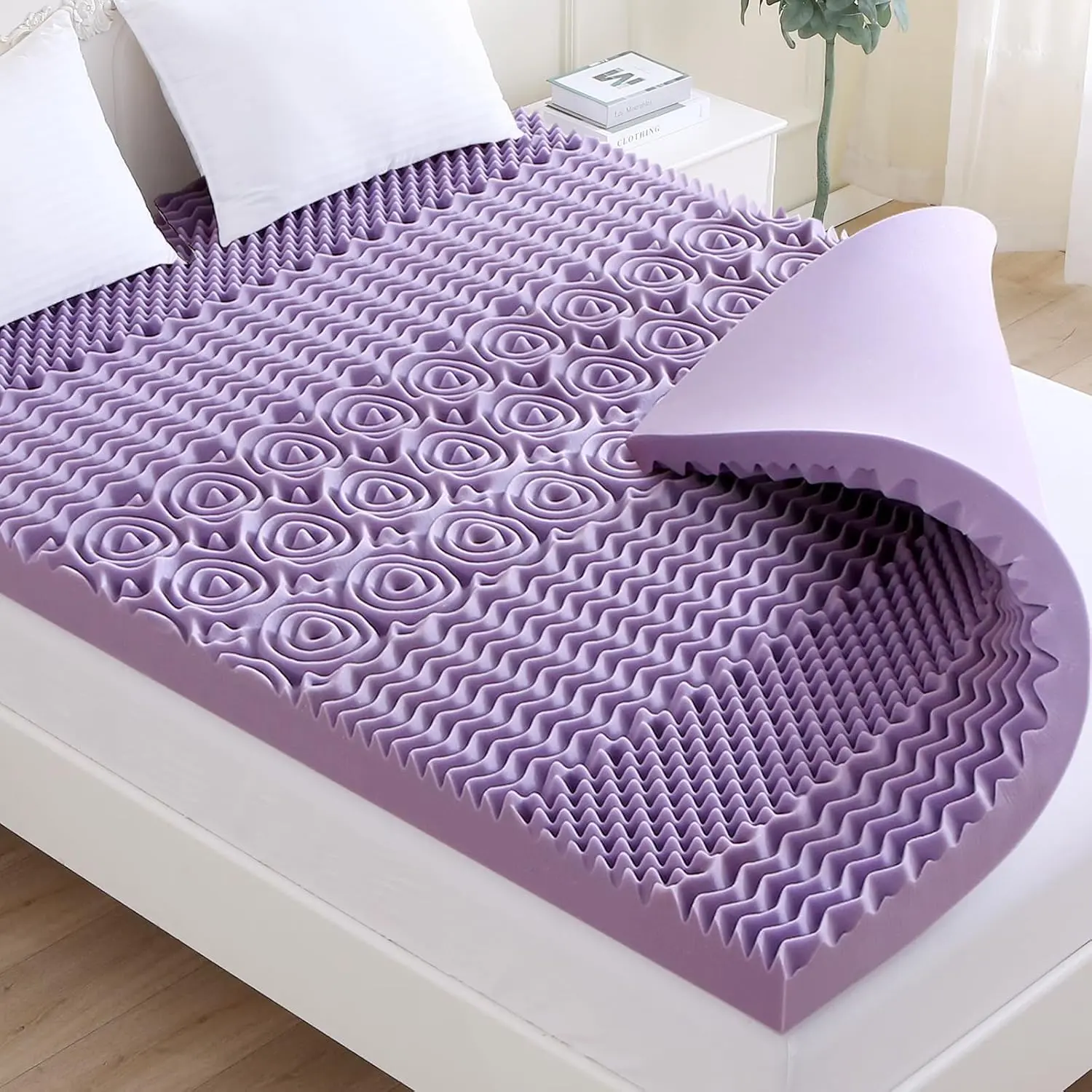 2 Inch 7-Zone  Mattress Topper, Egg Crate  Mattress Topper  Size for  , Lavender Cooling Gel Infused Bed Pad, CertiPUR- and Oeko-TEX Certification (76"x80")