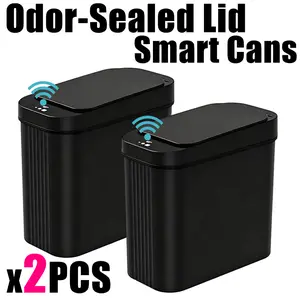 2 Pack 15L Induction Trash Can, Waterproof Slim Motion Sensor Waste Bin, Modern Nordic Automatic Garbage Bin for Bathroom Kitchen Bedroom Office
