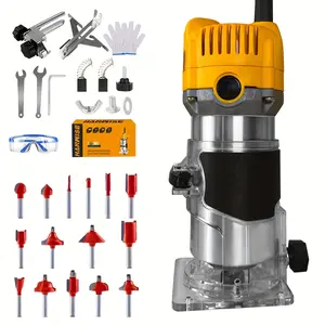 Compact 800W Wood Router, Professional/ DIY Woodworking Tool For Slotting, Trimming, Edging, Carving - Dust Collection System, Transparent Base, Includes Guide Rail & Wrench, 110V US Plug, Ideal For Beginners & Pros, Woodworking Equipment