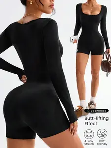 Spring Summer New Short Sleeve Jumpsuit, Casual Sporty One-Piece Romper, Waist Cinching Shaping Clothing, Stretchable Activewear, Tight Fitting Jumpsuit, Sportswear Jumpsuit, Workout Jumpsuit, Yoga Jumpsuit